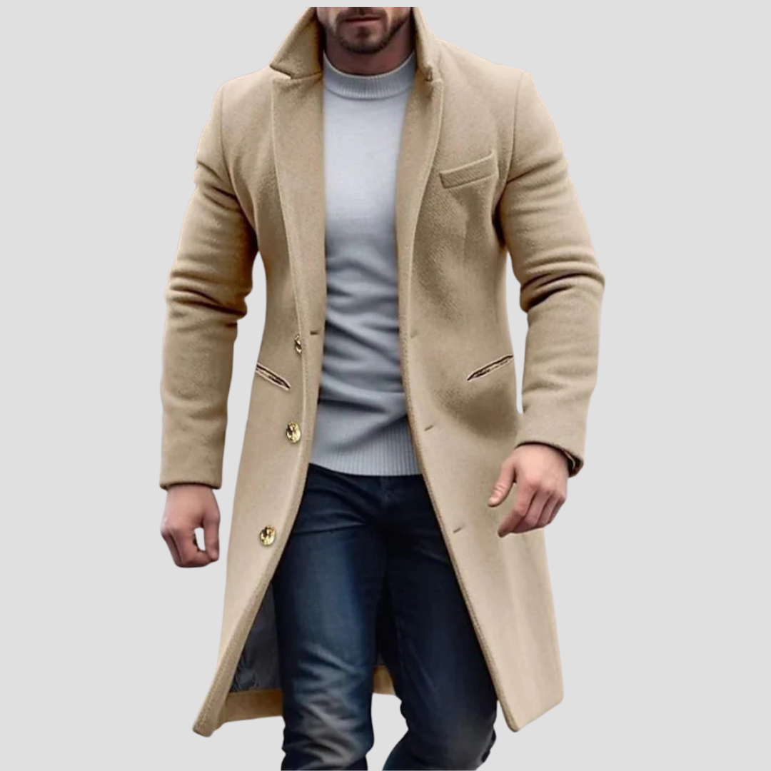 NOUVEAU RICHE Wollmantel Schlanker Schnitt Weiche Wollmischung Oberfläche Khaki