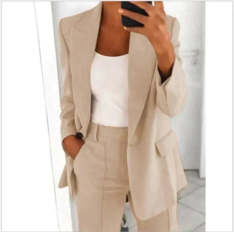 NOUVEAU RICHE Set Anzug Damen Spitzenmaterial Jacke Hose Größe S M L XL Beige