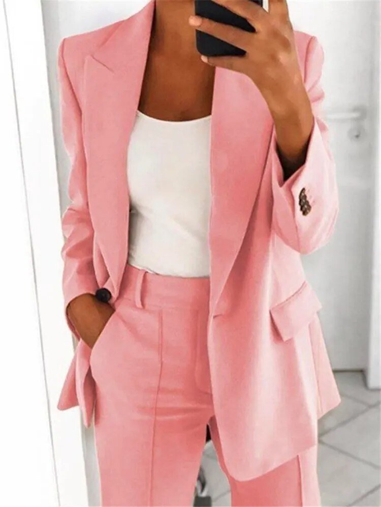 NOUVEAU RICHE Set Anzug Damen Spitzenmaterial Jacke Hose Größe S M L XL Rosa