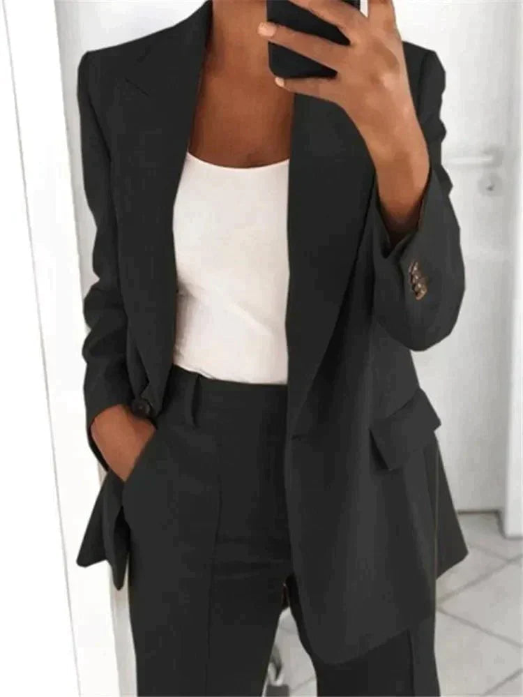 NOUVEAU RICHE Set Anzug Damen Spitzenmaterial Jacke Hose Größe S M L XL Schwarz