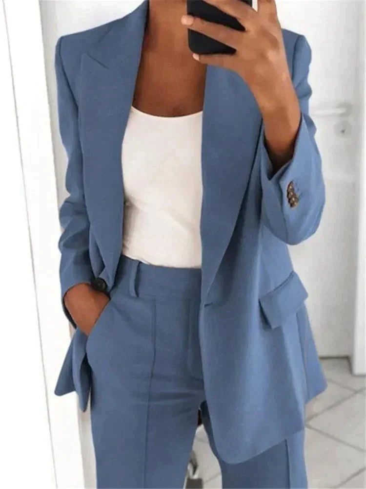 NOUVEAU RICHE Set Anzug Damen Spitzenmaterial Jacke Hose Größe S M L XL Hellblau