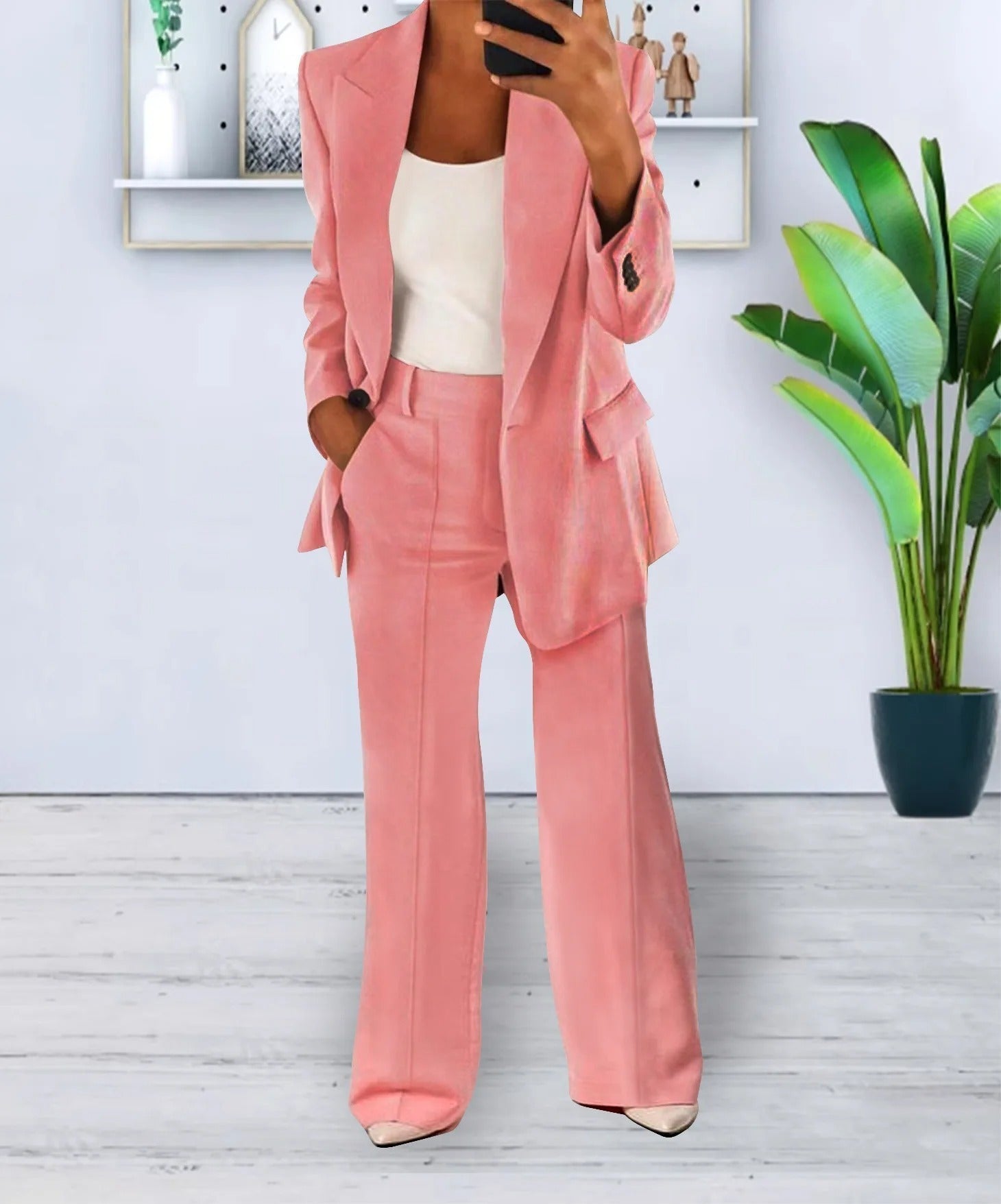 NOUVEAU RICHE Set Anzug Damen Spitzenmaterial Jacke Hose Größe S M L XL Rosa