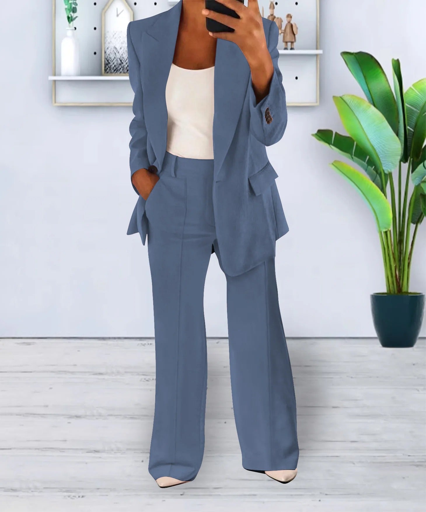 NOUVEAU RICHE Set Anzug Damen Spitzenmaterial Jacke Hose Größe S M L XL Hellblau