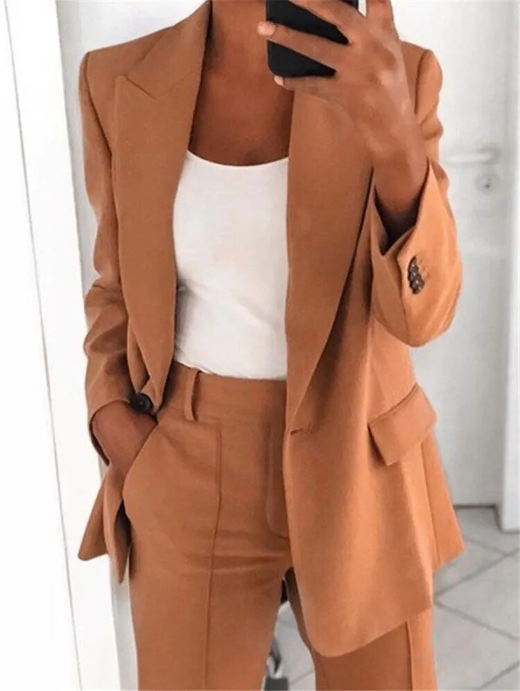 NOUVEAU RICHE Set Anzug Damen Spitzenmaterial Jacke Hose Größe S M L XL Braun