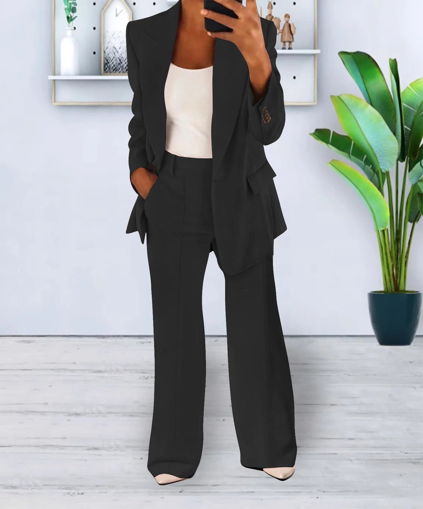 NOUVEAU RICHE Set Anzug Damen Spitzenmaterial Jacke Hose Größe S M L XL Schwarz