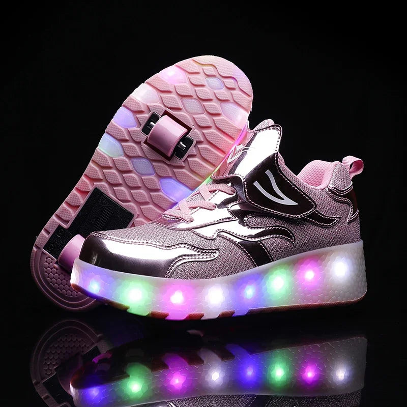 NOUVEAU RICHE LED-Rollschuh-Sneaker für Kinder – Leuchtende Schuhe mit Rollen & Klettverschluss, 4 Farben, Gr. 28–39