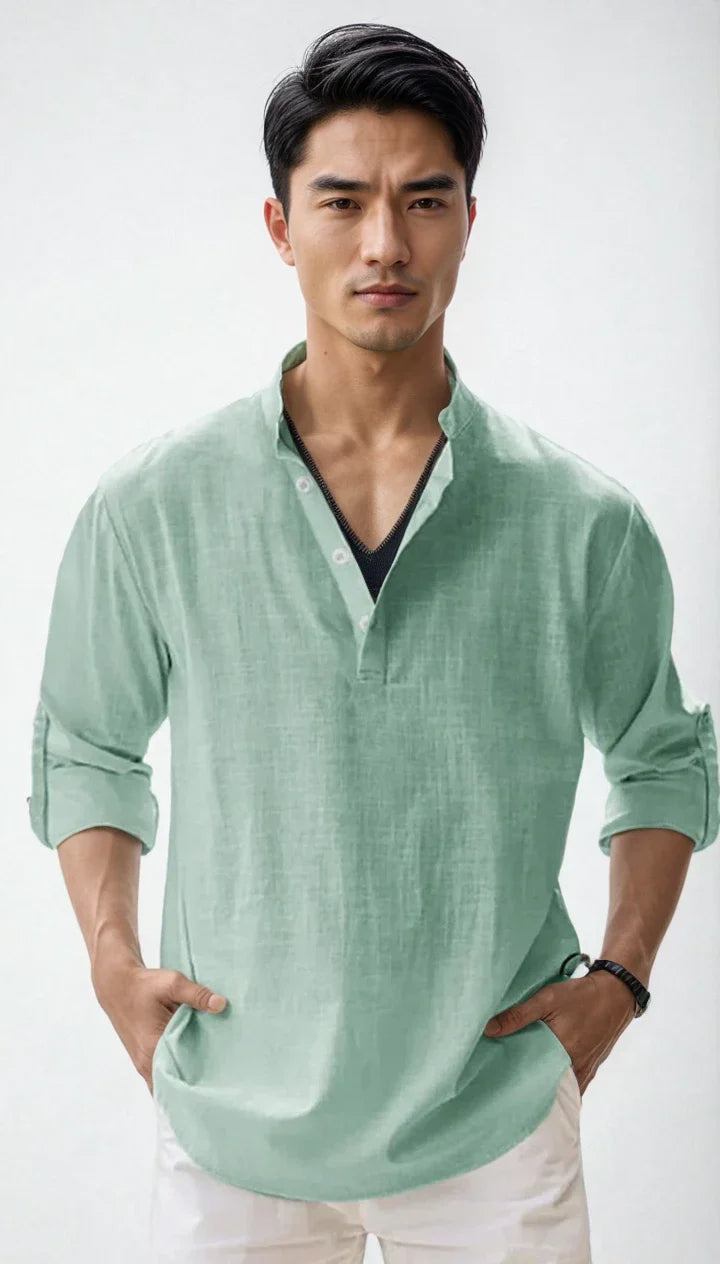 NOUVEAU RICHE Leinenhemd Für Herren Sommerlich Modern Leicht Luftig Grün