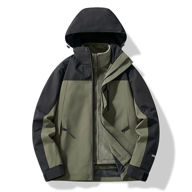 NOUVEAU RICHE Herren Und Damen Skijacke Zweifarbige Optik Mit Kapuze Schwarz Grün