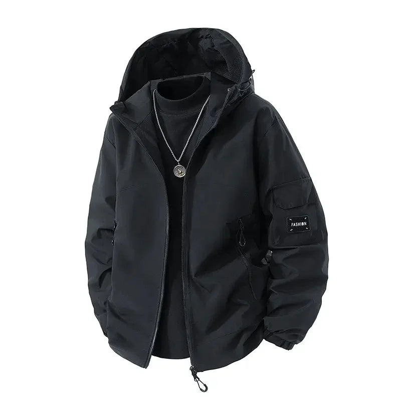 NOUVEAU RICHE Herren Winter Skijacke Mit Kapuze Lockere Passform Funktion Schwarz