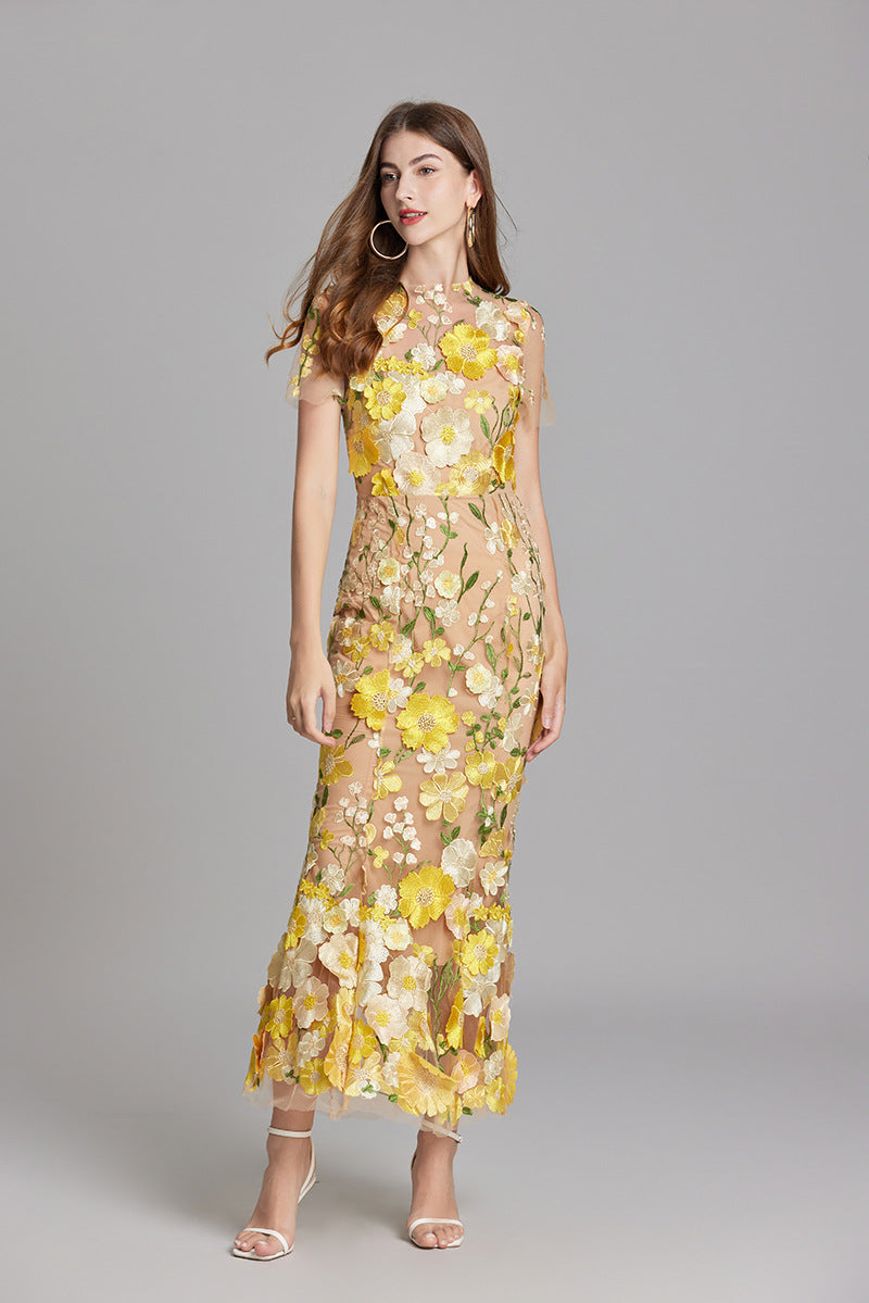 NOUVEAU RICHE Damen Elegantes Ärmelloses Besticktes Damenkleid Maxi