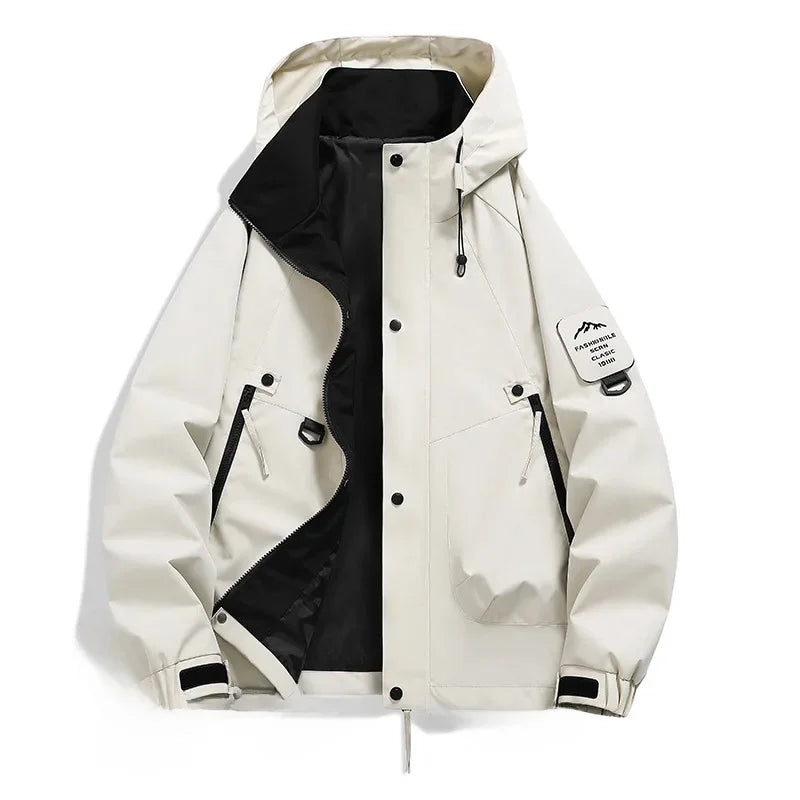 NOUVEAU RICHE Unisex Kapuze Skijacke Langarm Funktion Stil Abenteuer Beigeweiß