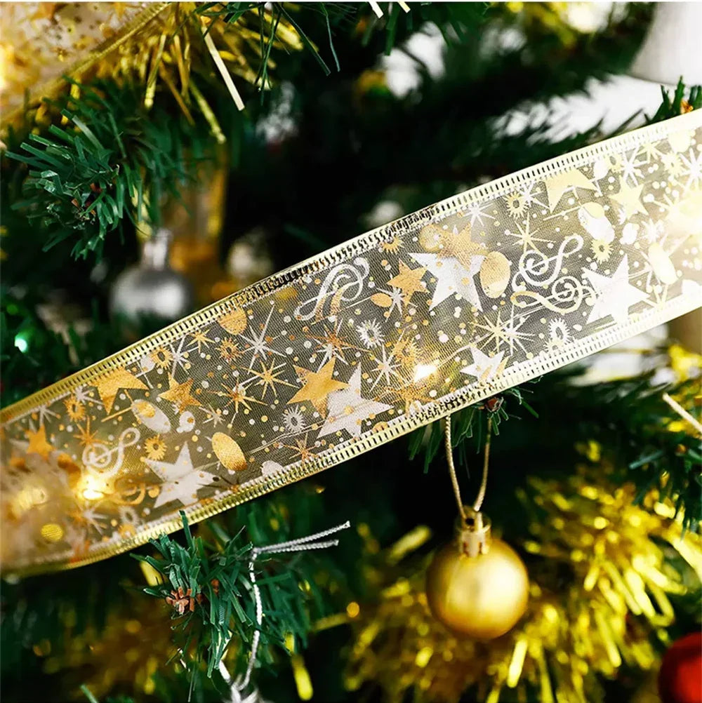NOUVEAU RICHE Weihnachts-Lichterband – LED Lichterkette mit Organza Schleifenband für den Christbaum, 3 m oder 5 m, 6 Stile – TwinkleRibbon