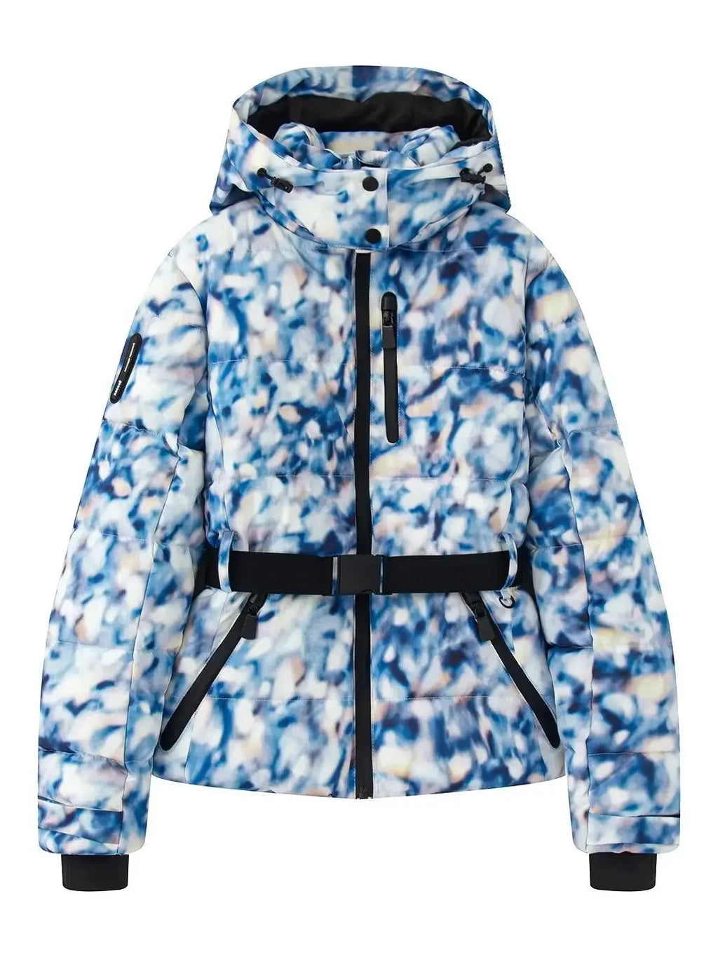 NOUVEAU RICHE Damen Skijacke – Modische Winterjacke mit Kapuze und Taillengürtel Blau