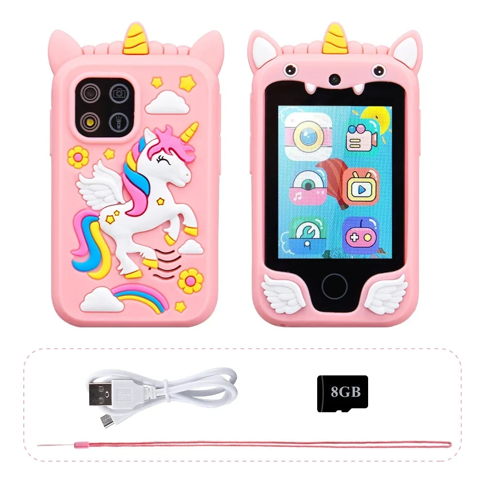 Kinder-Smartphone-Spielzeug mit Doppelkamera - Touchscreen Einhorn MP3-Musikplayer für 3-8 Jahre