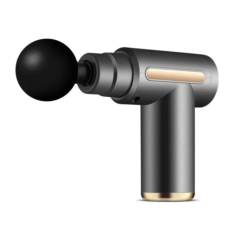 NOUVEAU RICHE USB Mini Massagepistole – kompakte Massage Gun mit 4 Aufsätzen & einstellbarer Intensität – für Sport, Büro & Reisen Grau