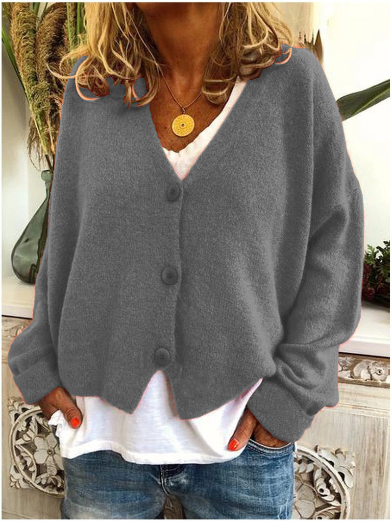 NOUVEAU RICHE Damen Strickjacke Strickcardigan Kuscheligen Komfort Stil Grau