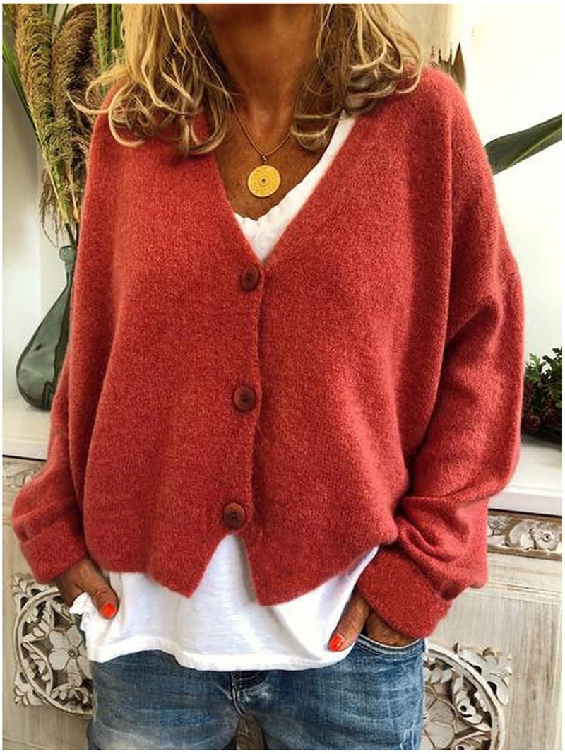 NOUVEAU RICHE Damen Strickjacke Strickcardigan Kuscheligen Komfort Stil Orangerot