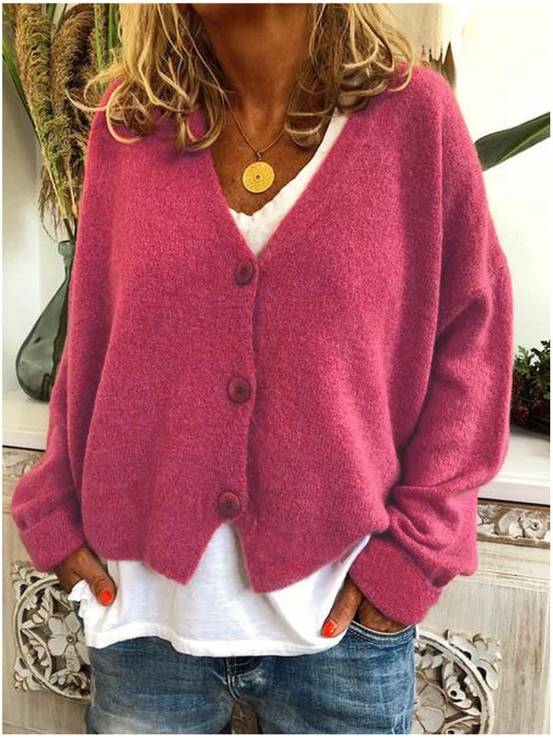 NOUVEAU RICHE Damen Strickjacke Strickcardigan Kuscheligen Komfort Stil Rosenrot
