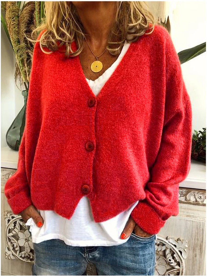 NOUVEAU RICHE Damen Strickjacke Strickcardigan Kuscheligen Komfort Stil Rot