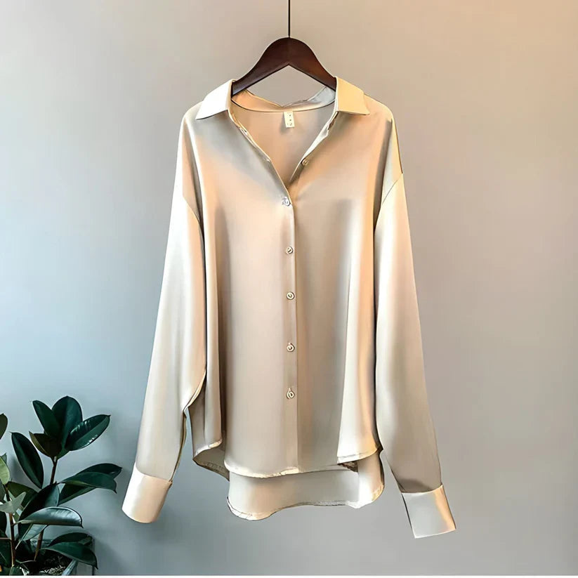 NOUVEAU RICHE Seidenbluse Langarm Hochwertige Seide Für Beruf Anlässe Beige