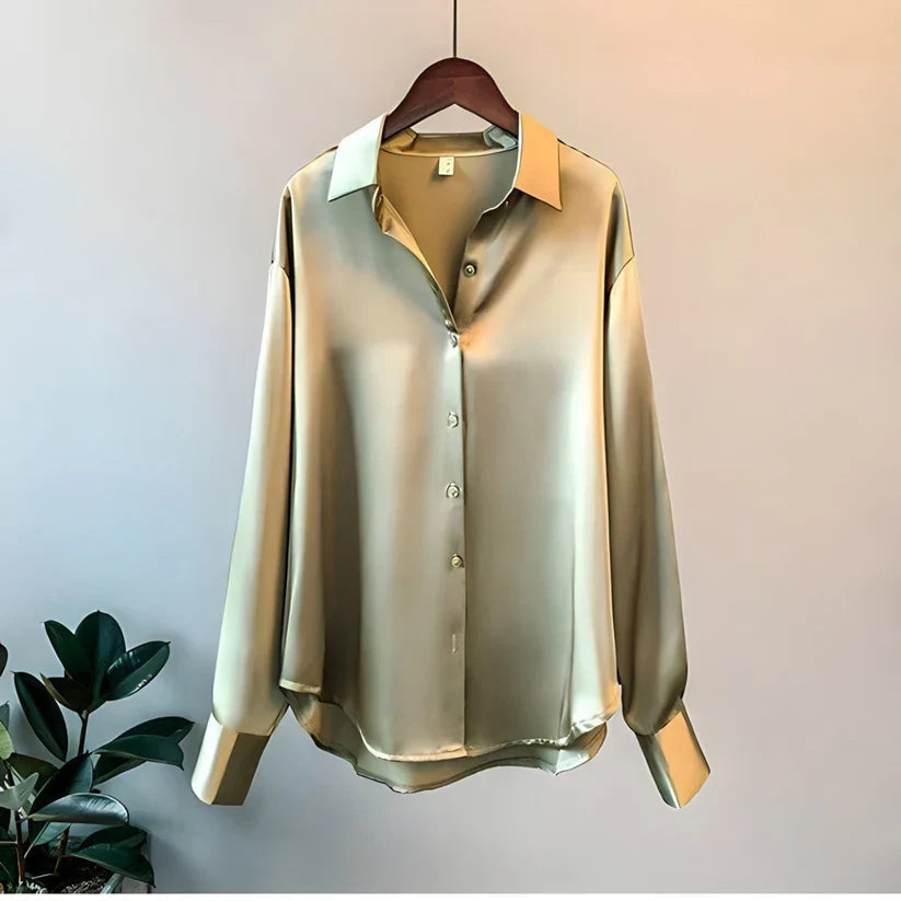 NOUVEAU RICHE Seidenbluse Langarm Hochwertige Seide Für Beruf Anlässe Grün
