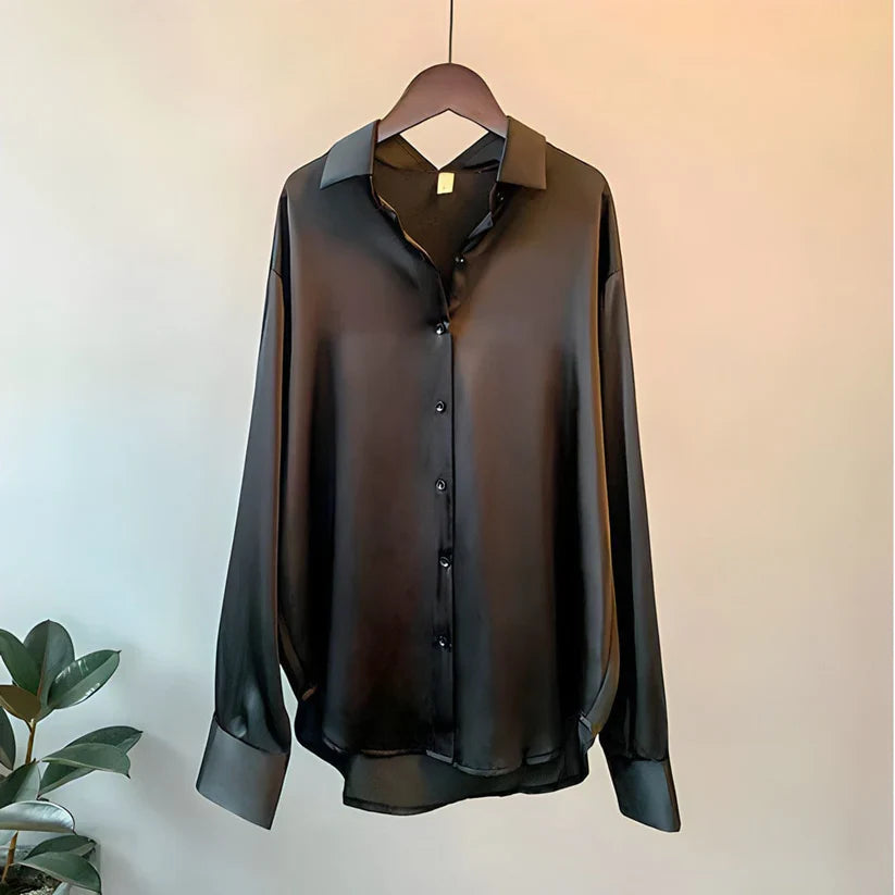 NOUVEAU RICHE Seidenbluse Langarm Hochwertige Seide Für Beruf Anlässe Schwarz