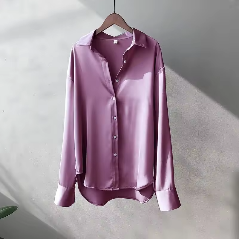 NOUVEAU RICHE Seidenbluse Langarm Hochwertige Seide Für Beruf Anlässe Lila