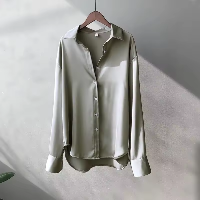 NOUVEAU RICHE Seidenbluse Langarm Hochwertige Seide Für Beruf Anlässe Grau