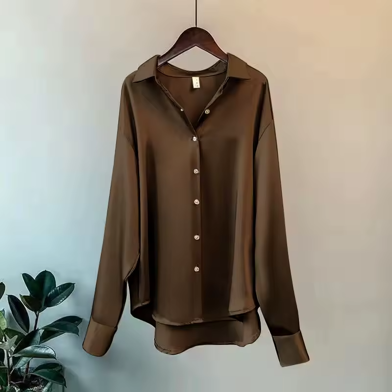 NOUVEAU RICHE Seidenbluse Langarm Hochwertige Seide Für Beruf Anlässe Braun