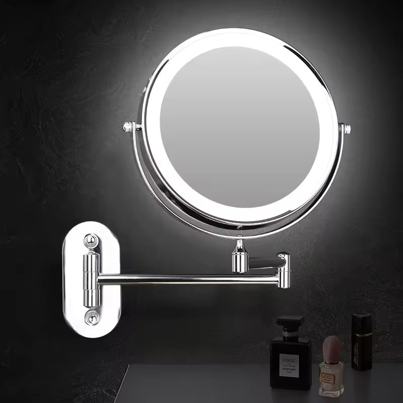 NOUVEAU RICHE Beleuchteter Kosmetikspiegel – Kabelloser, aufladbarer LED-Schminkspiegel mit Vergrösserung & 3 Lichtfarben, dimmbar – LumiAura Silber