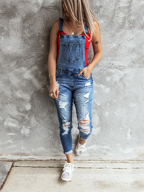 NOUVEAU RICHE Skinny Jeans Overall im Vintage Stil für Damen mit Verstellbaren Trägern und 5 Taschen aus Stretch Denim