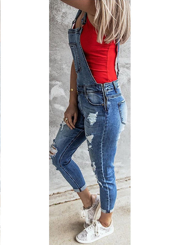 NOUVEAU RICHE Skinny Jeans Overall im Vintage Stil für Damen mit Verstellbaren Trägern und 5 Taschen aus Stretch Denim