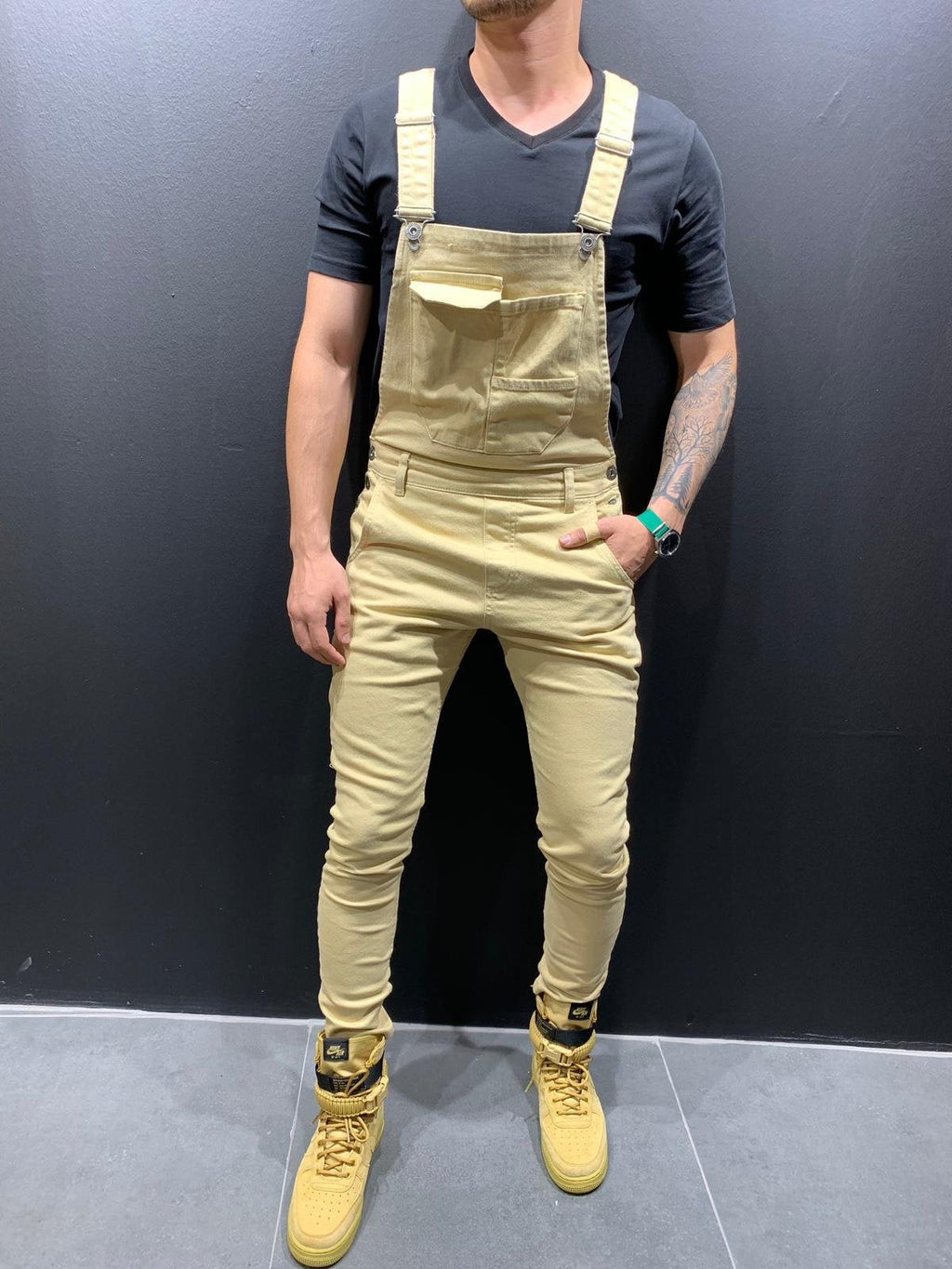NOUVEAU RICHE Skinny Fit Jeans Overall Mit Klappentasche Für Herren Aus Baumwolle Mit Mittlerer Leibhöhe Und Schmalen Beinen 30 Zoll Innennaht Gelb
