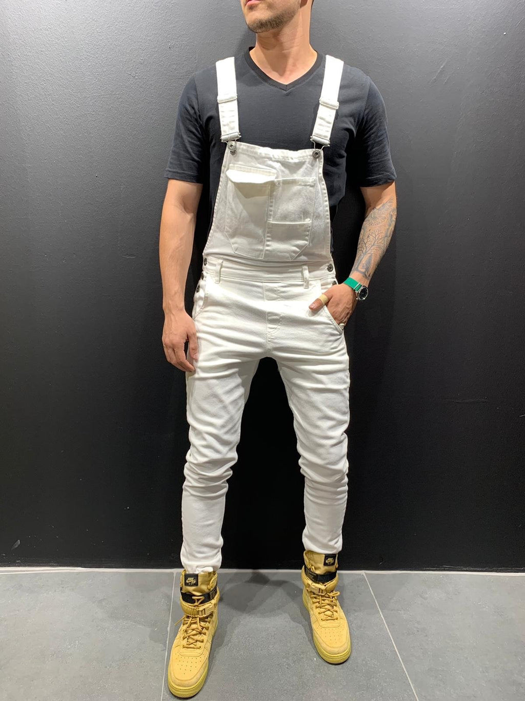 NOUVEAU RICHE Skinny Fit Jeans Overall Mit Klappentasche Für Herren Aus Baumwolle Mit Mittlerer Leibhöhe Und Schmalen Beinen 30 Zoll Innennaht Weiß