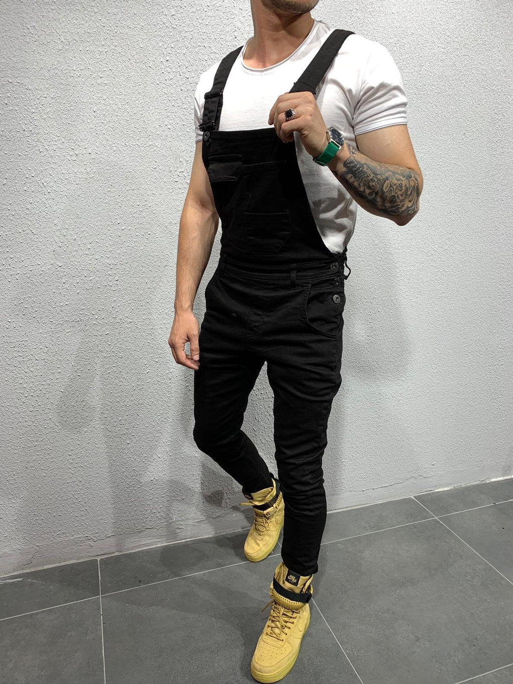 NOUVEAU RICHE Skinny Fit Jeans Overall Mit Klappentasche Für Herren Aus Baumwolle Mit Mittlerer Leibhöhe Und Schmalen Beinen 30 Zoll Innennaht Schwarz