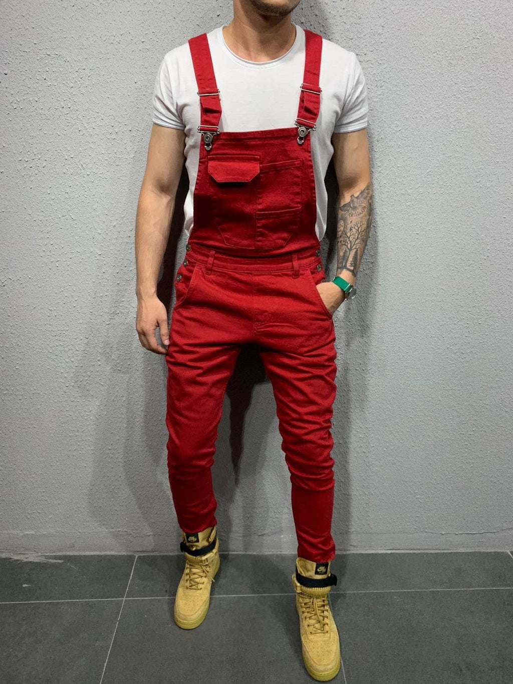 NOUVEAU RICHE Skinny Fit Jeans Overall Mit Klappentasche Für Herren Aus Baumwolle Mit Mittlerer Leibhöhe Und Schmalen Beinen 30 Zoll Innennaht Rot