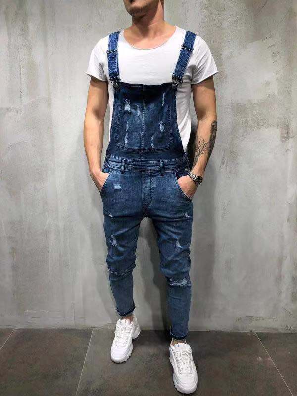 NOUVEAU RICHE Skinny Fit Stretch Denim Latzhose Für Herren Mit Fünf Funktionstaschen Und Reißverschluss In Unisex Größe