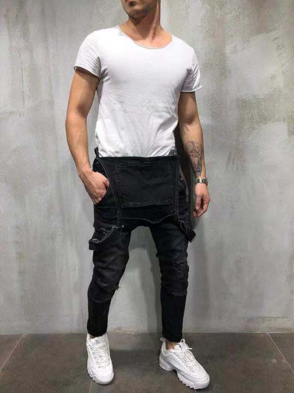 NOUVEAU RICHE Skinny Fit Stretch Denim Latzhose Für Herren Mit Fünf Funktionstaschen Und Reißverschluss In Unisex Größe