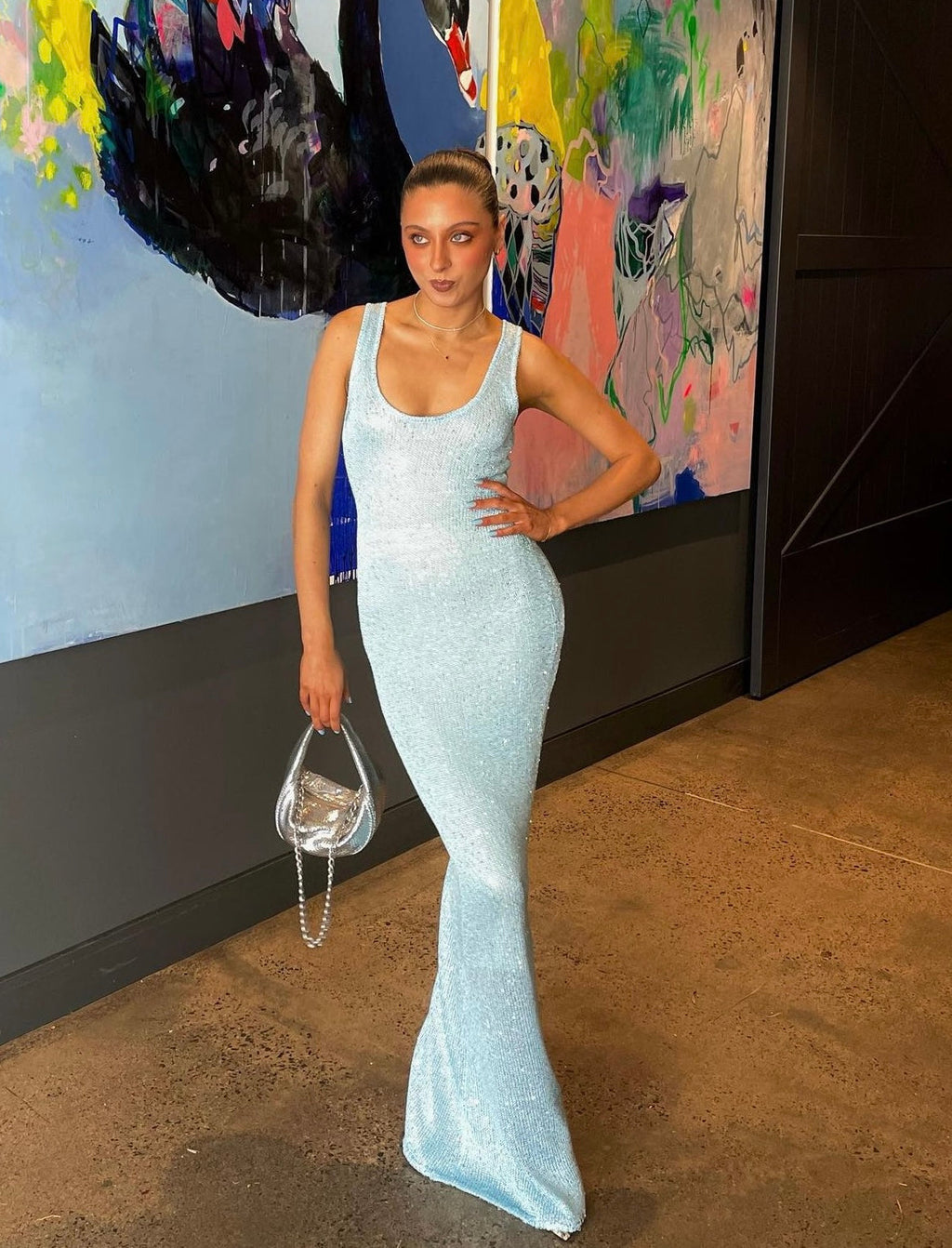 NOUVEAU RICHE Maxikleider Aus Viskose Mit Schmeichelndem U-Ausschnitt Für Elegante Anlässe Und Stilvolle Outfits Blauw
