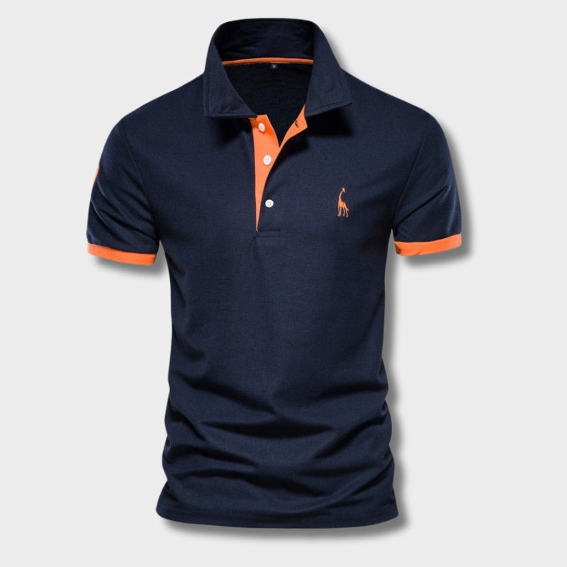 NOUVEAU RICHE Slim Fit Poloshirt Herren Modern Elegant Kurzarm Business Dunkelblau - Orange