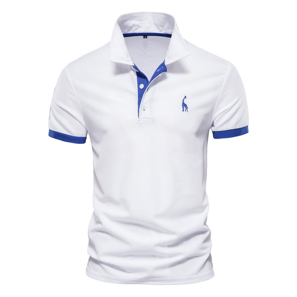 NOUVEAU RICHE Slim Fit Poloshirt Herren Modern Elegant Kurzarm Business Weiß - Blau