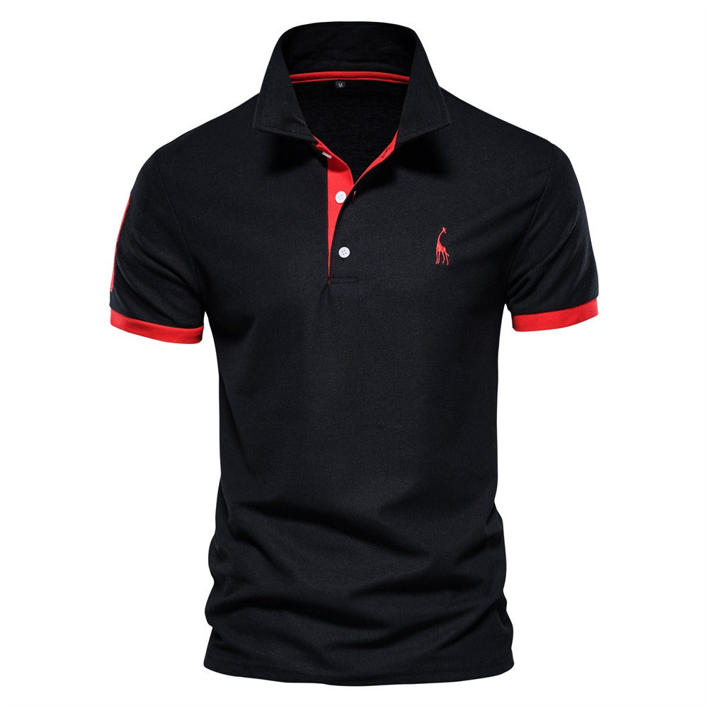 NOUVEAU RICHE Slim Fit Poloshirt Herren Modern Elegant Kurzarm Business Schwarz - Rot