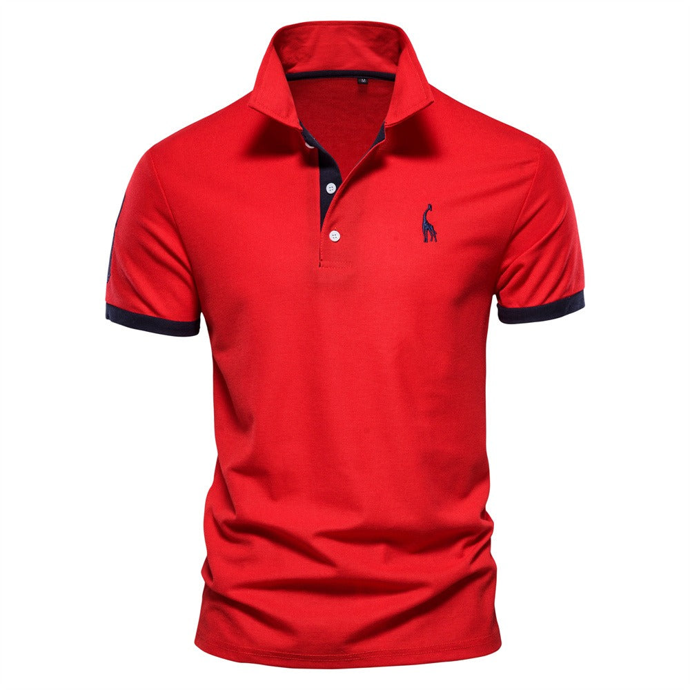 NOUVEAU RICHE Slim Fit Poloshirt Herren Modern Elegant Kurzarm Business Rot - Schwarz