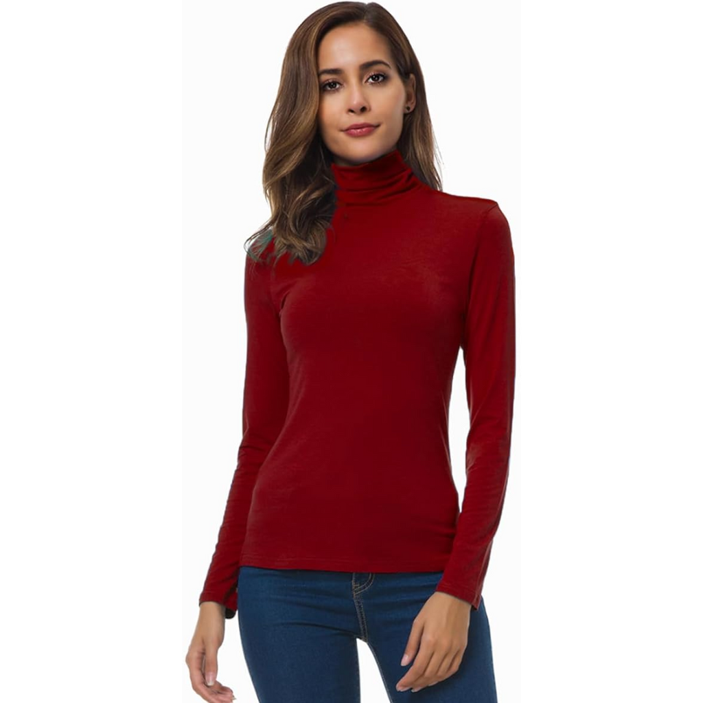 NOUVEAU RICHE Slim Fit Damen Rollkragenpullover Leichte Atmungsaktivität Rot