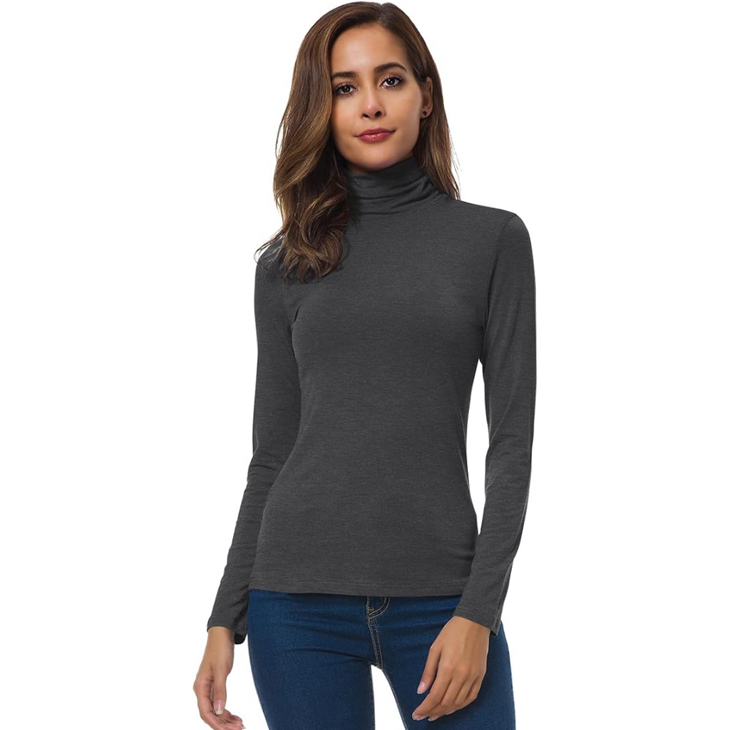 NOUVEAU RICHE Slim Fit Damen Rollkragenpullover Leichte Atmungsaktivität Dunkelgrau