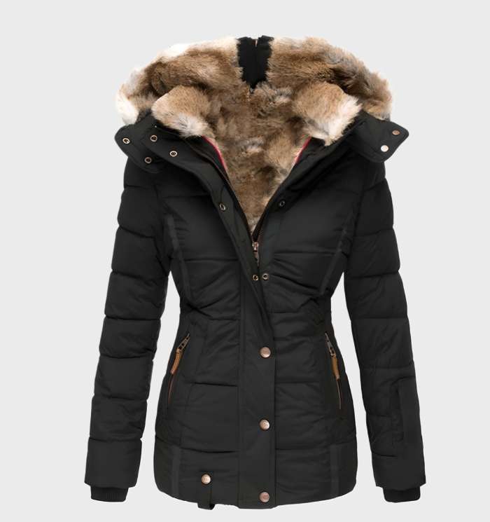 NOUVEAU RICHE Damen Winterjacke Slim Fit Mit Kapuze Warm Und Stylisch Schwarz