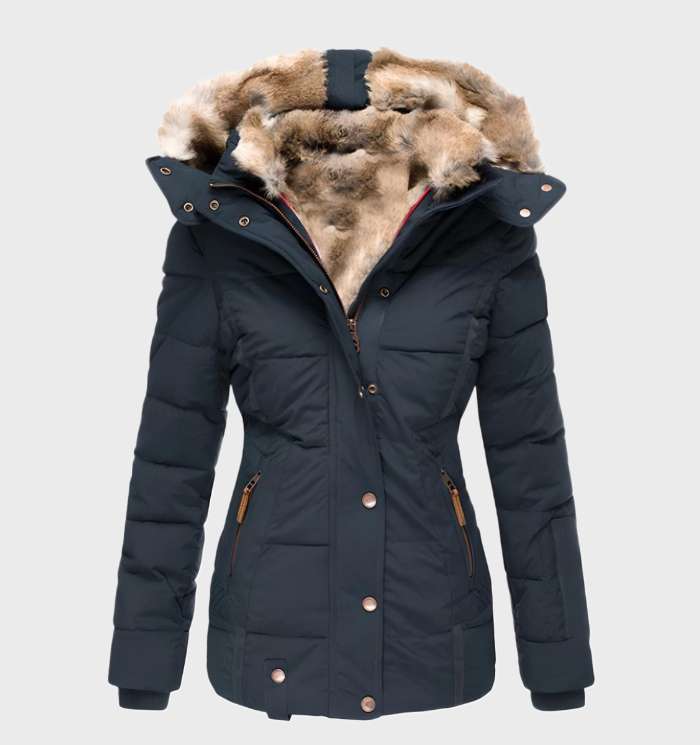 NOUVEAU RICHE Damen Winterjacke Slim Fit Mit Kapuze Warm Und Stylisch Blau