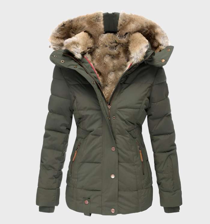 NOUVEAU RICHE Damen Winterjacke Slim Fit Mit Kapuze Warm Und Stylisch Grün