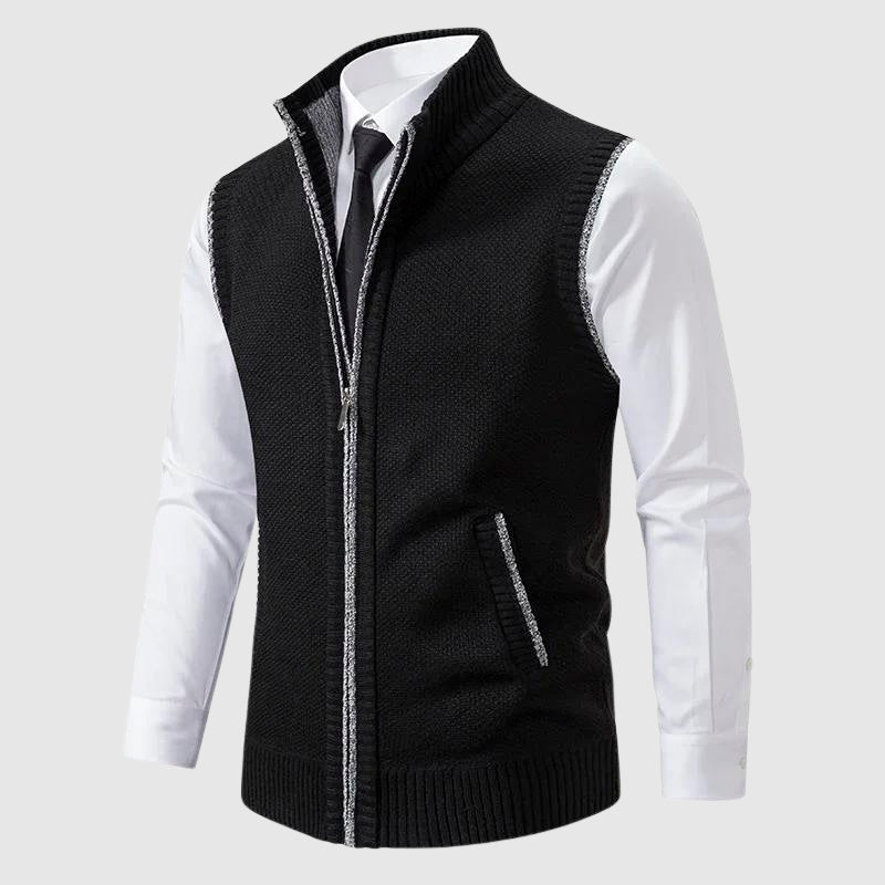 NOUVEAU RICHE Slim Fit Herren Strickweste mit Reißverschluss und Rippdetails Schwarz