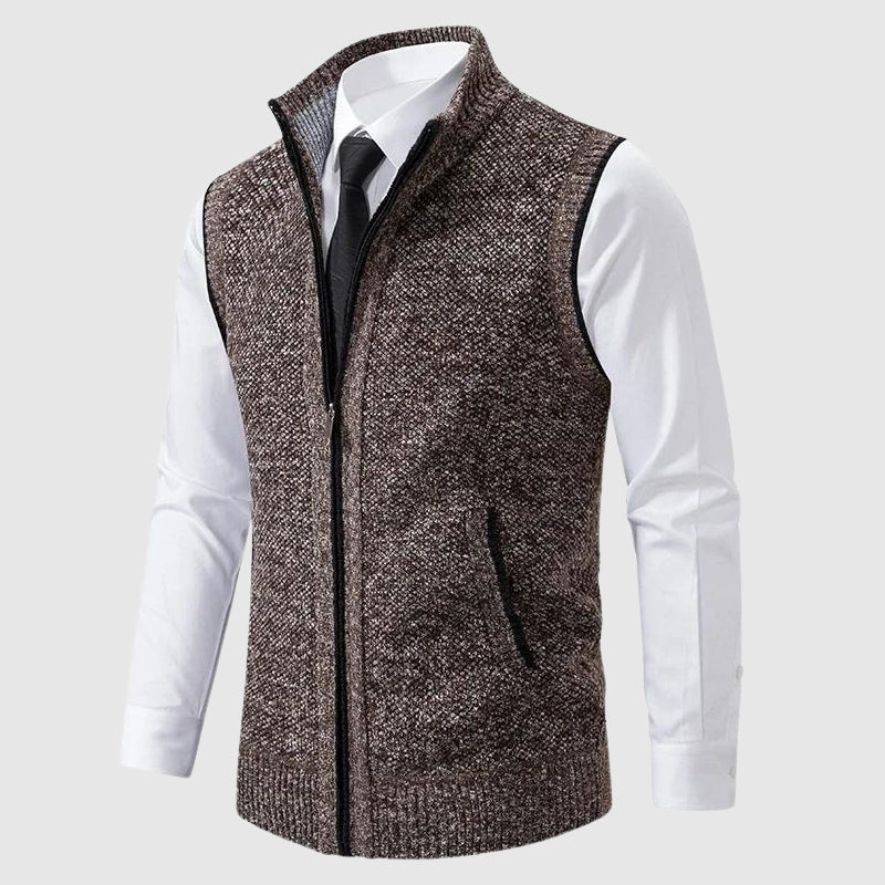 NOUVEAU RICHE Slim Fit Herren Strickweste mit Reißverschluss und Rippdetails Khaki